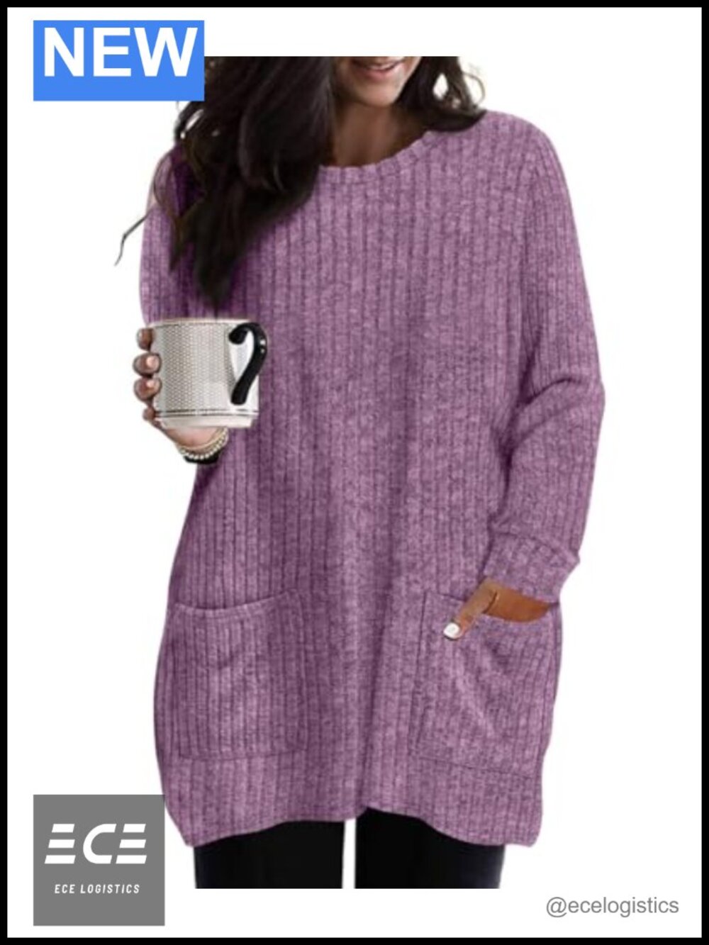 Plus Size Lightweight Tunic Sweater Long Sleeve Round Neck Pullover